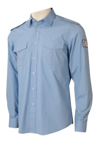 R313 訂做恤衫胸袋  製作長袖恤衫   恤衫製造商   35%滌   保安   天藍色